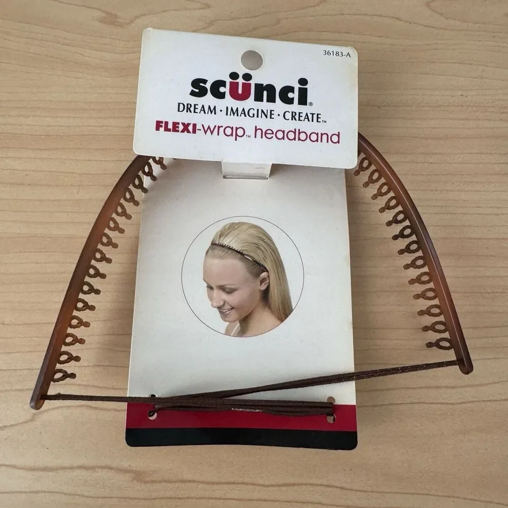 Vtg Y2k Scunci Flexi-Wrap Headband Hair Accessories NOS New On Card Brown‎ Teeth